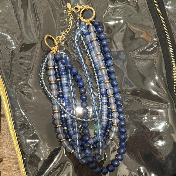Elegant Blue and Gold Beaded Necklace - Picture 2 of 2
